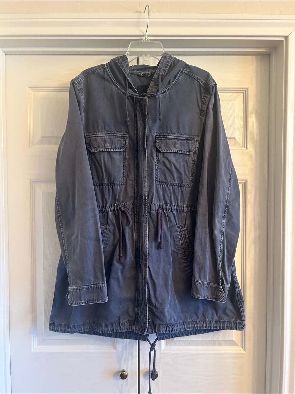 American Eagle Outfitters Blue/Grey Hooded Utility Jacket